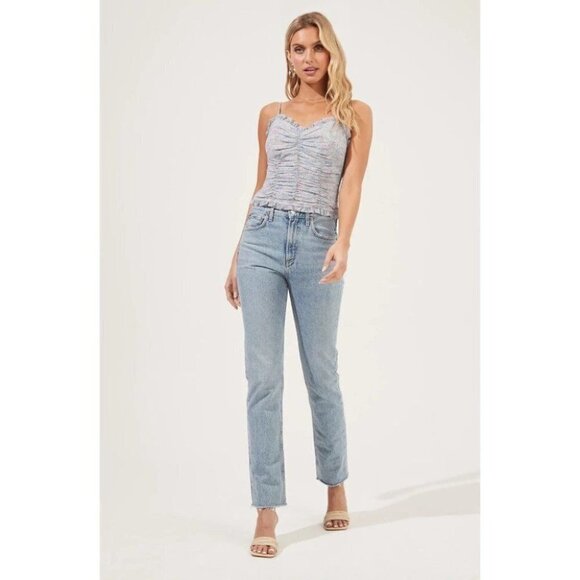 New ASTR the Label | Ruched Cami in Blue Ditsy Floral - Picture 5 of 13